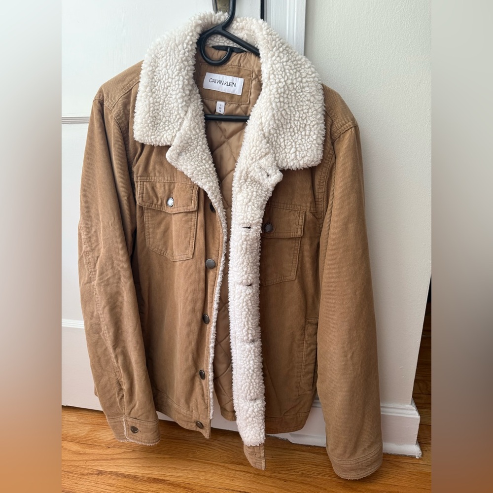 Calvin Klein Men’s Elite Corduroy Jacket – White Sherpa Collar & Quilted Lining
